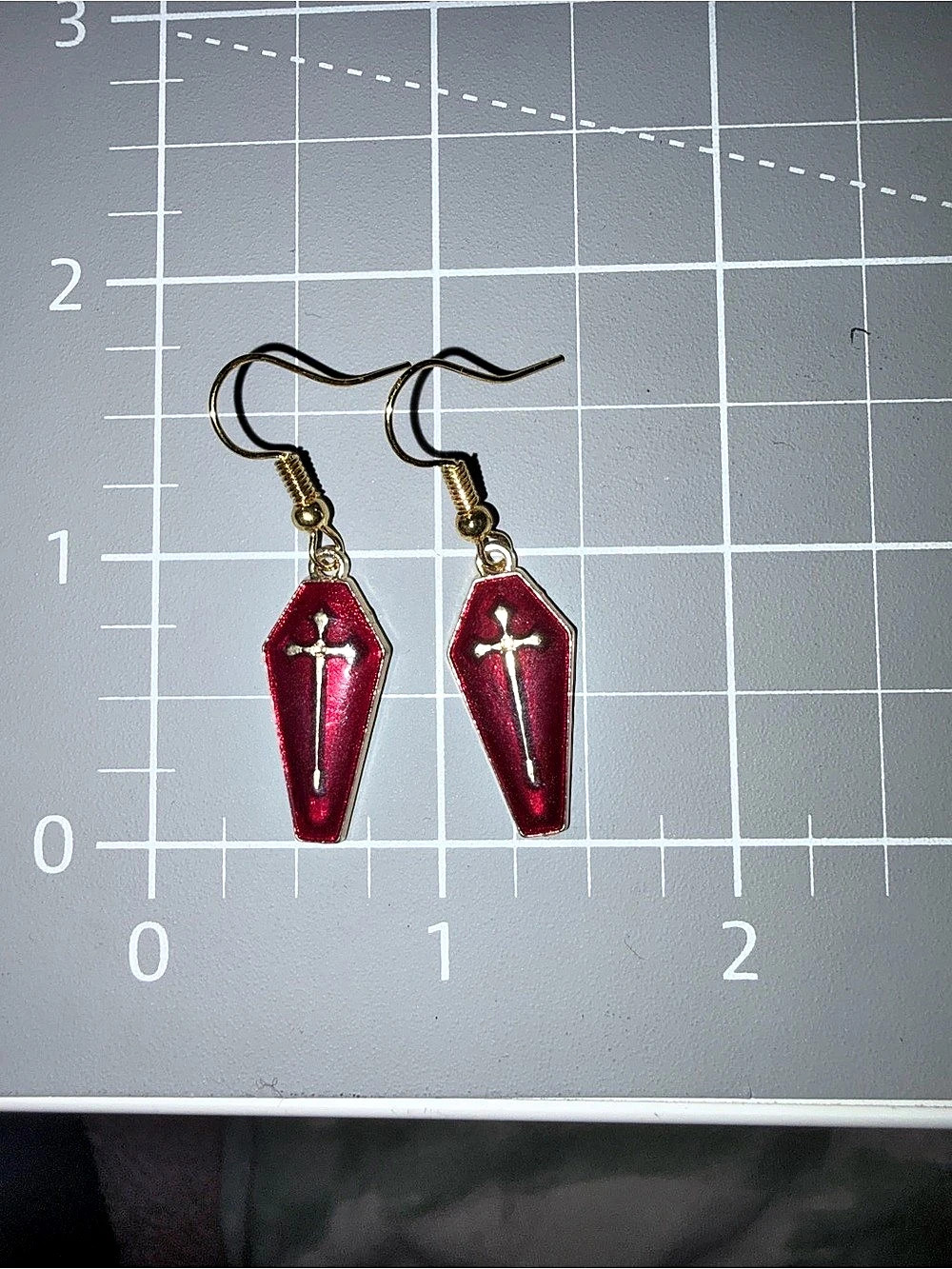 Red & Gold Coffin Cross Drop Earrings